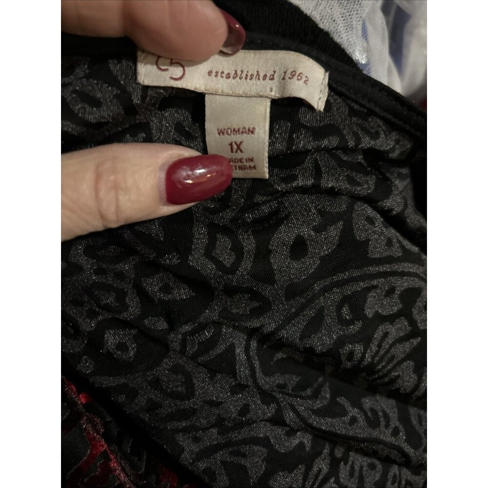 Dress Barn Floral Mesh Top Burnout Velvet Gothic Grunge Whimsigoth Y2K Sz 1X - Picture 9 of 12